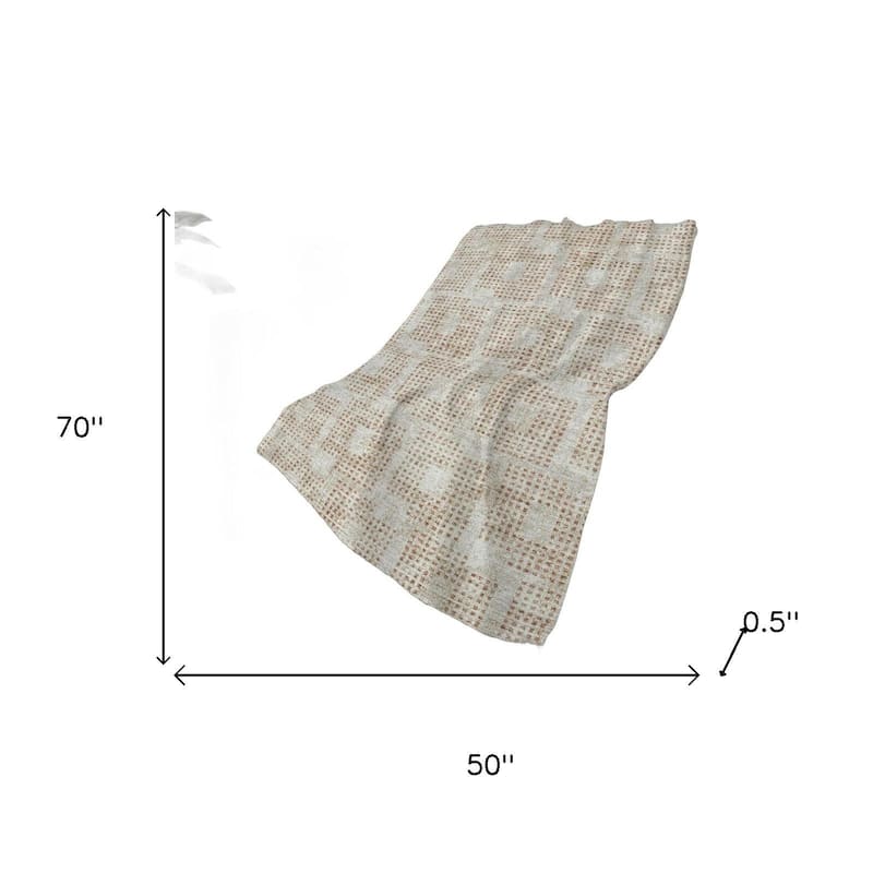 HomeRoots 50" X 70" Cinnamon And Beige Geometric Polyester Woven Plush Throw Blanket