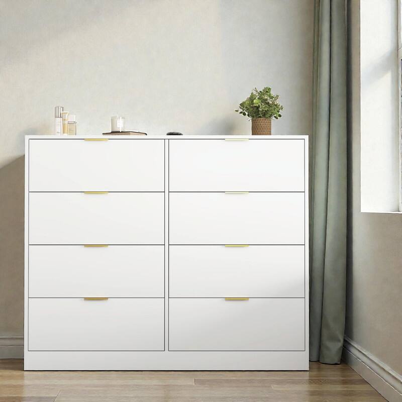 8-Drawer Tall Wood Dresser, Modern Handle-Free Storage Chest for Bedroom, Living Room or Hallway - White