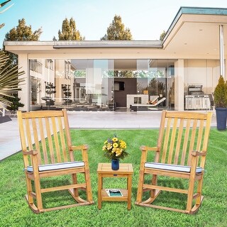 Chic Teak 3 Piece Teak Wood Santiago Patio Lounge Set with 2 Rocking Chairs and Side Table