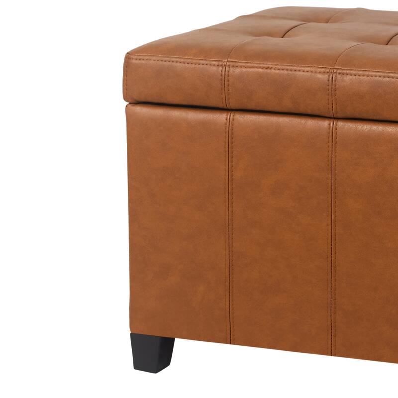 Adeco Storage Ottoman 18" Faux Leather Storage Cube with Stitching