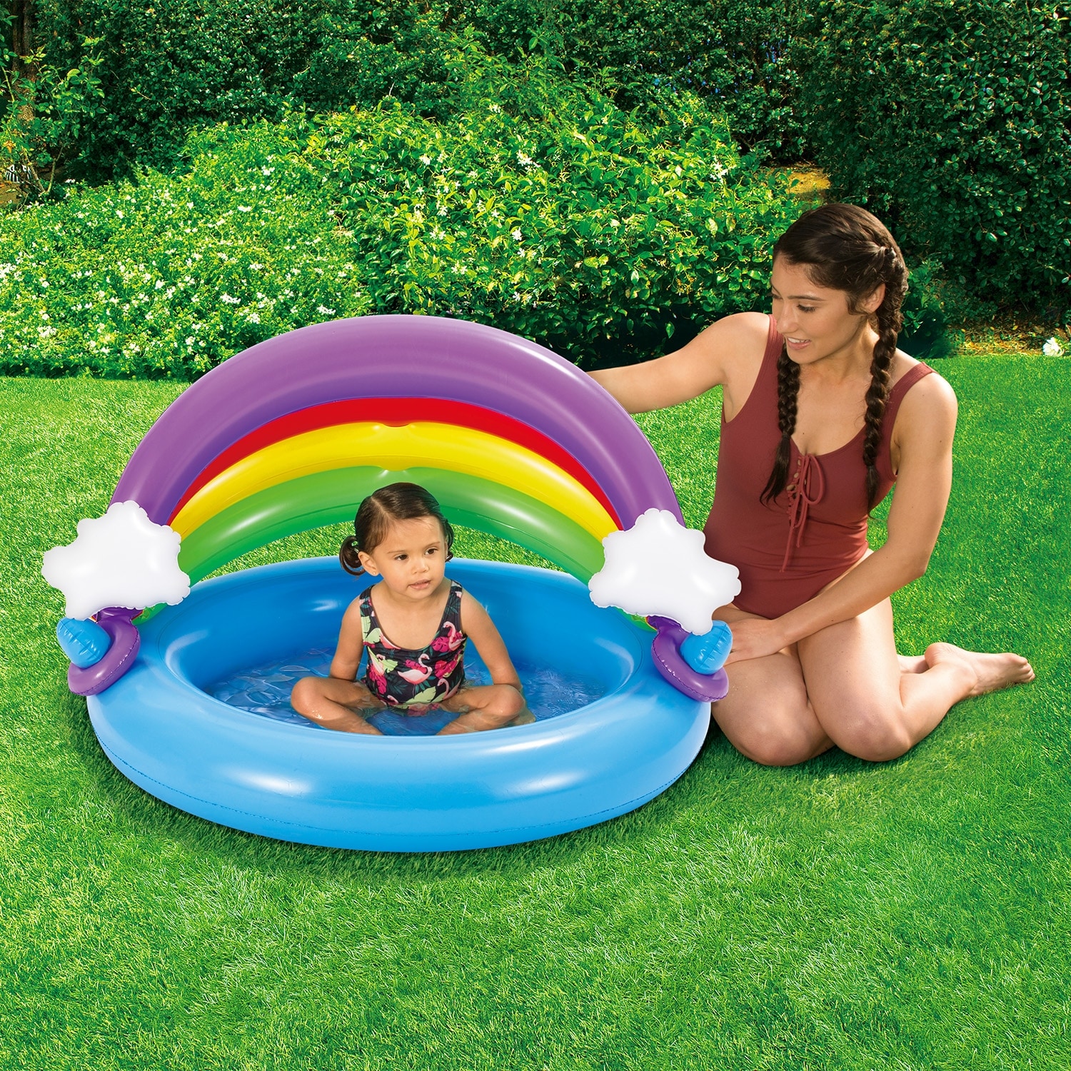 Summer Waves Inflatable Rainbow Baby Shade Kiddie Pool with Soft Cushioned  Base