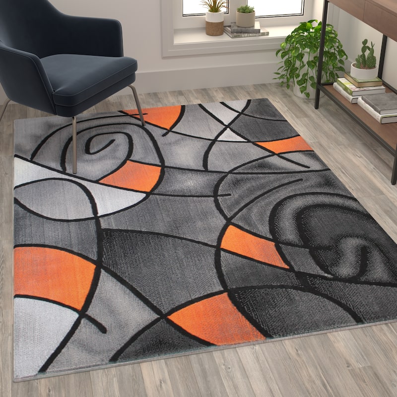 Modern Olefin Accent Area Rug - Abstract Pattern - 5' x 7' - Orange
