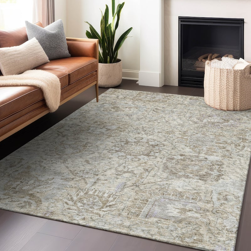 Machine Washable Indoor/ Outdoor Vintage Traditional Chantille Rug - Ivory - 8' x 10'