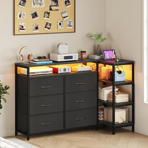 Dresser Bedroom 6 Drawers 3 Open Shelves L Shape Corner TV