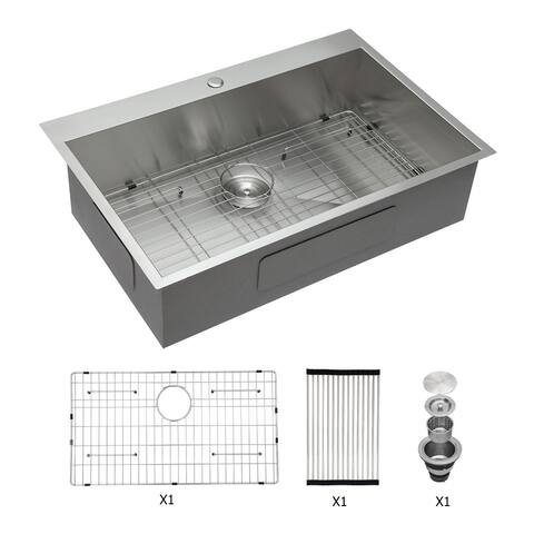 33x22 Kitchen Sink Topmount 18 Gauge Stainless Steel Single Bowl Kitchen Sink Basin
