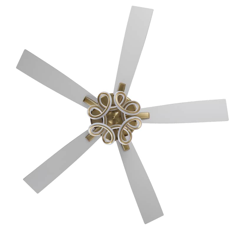 52" Modern Gold Dimmable LED Smart Ceiling Fan with Light and Remote, App Control