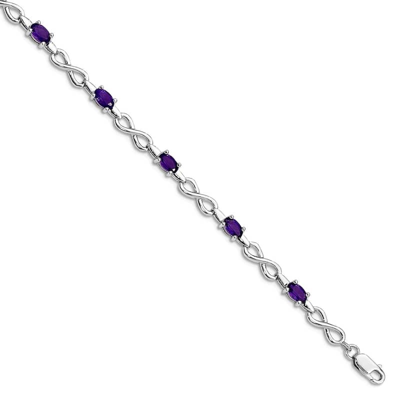 Curata 925 Sterling Silver 7" 3mm Genuine Amethyst, Blue Topaz, Citrine or Garnet Infinity Bracelet - Amethyst