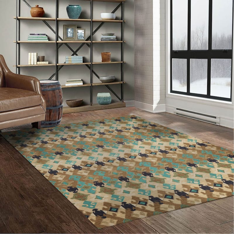 Hand Tufted 100% Wool Oriental Area Rug Beige,Brown Color