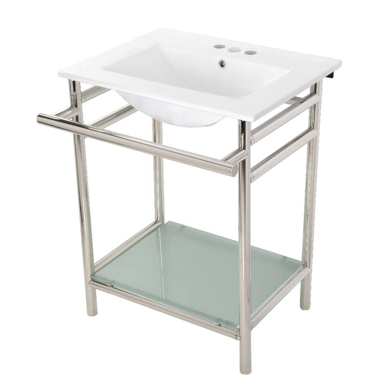 Kingston Brass 24" Rectangular Ceramic, Glass, Stainless Steel Console
