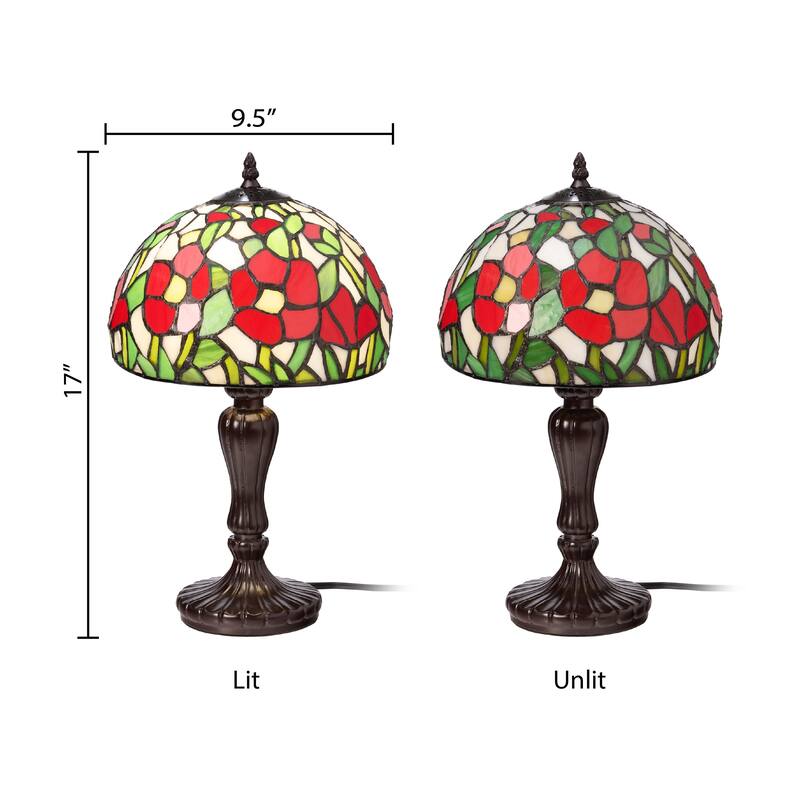 Flores River of Goods Brown Metal and Stained Glass Dome Shade 17-Inch Table Lamp - 9.5" x 9.5" x 17"