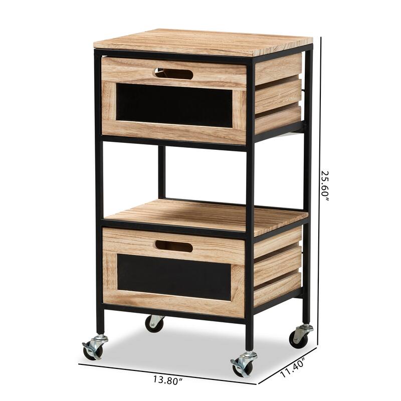 Olinda Industrial Oak Brown Finished Wood and Metal 2-Drawer End Table