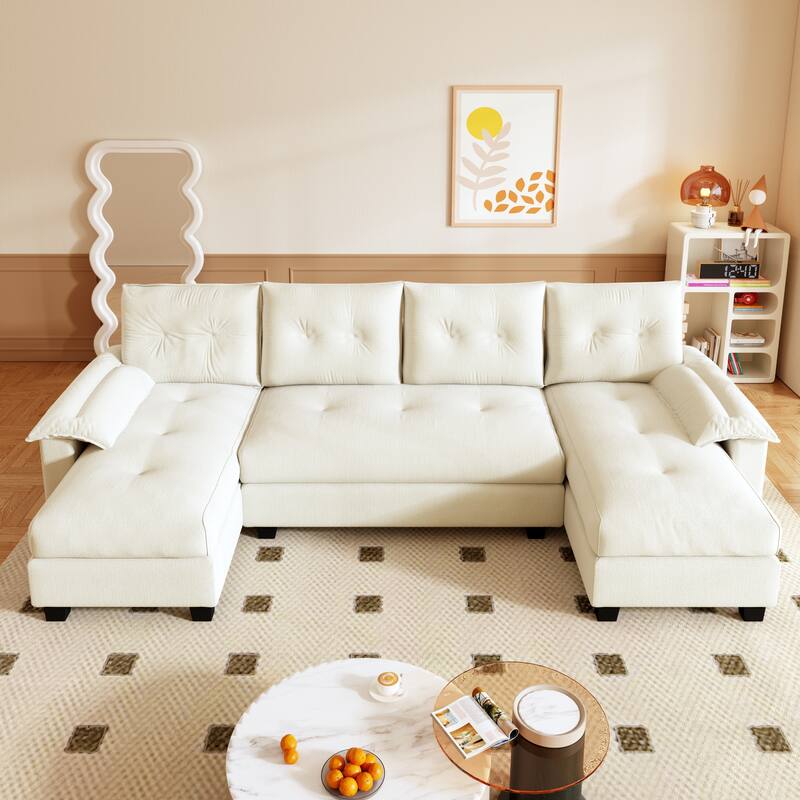 104.7" U-Shaped Sleeper Sofa, Convertible Sectional Couch with Pull-Out Bed, Removable Armrests, USB Ports & Chaise Lounge