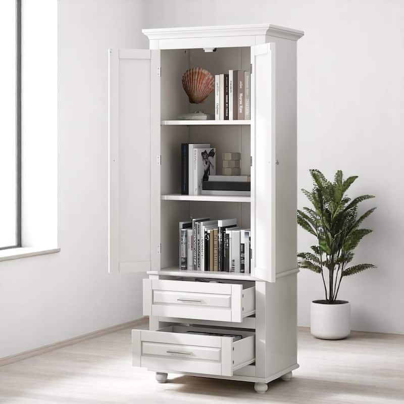 Freestanding Bathroom/Office Cabinet with 2 Doors and Drawers, Adjustable Shelf, Anti-Tip Kit Included
