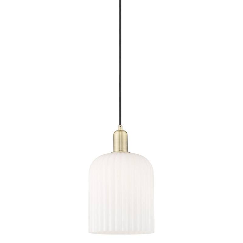 Innovations Lighting 716-1P-14-8 Bridal Veil Pendant Bridal Veil 8" - Antique Brass / Gloss White