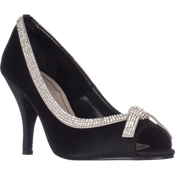 Caparros Glow Peep-Toe Evening Heels, Black Satin