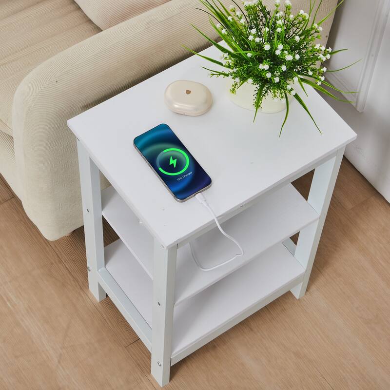 Javlergo Set of 2 Nightstand with Charging Station 3-Tier End Table with USB Ports and Outlets for Living Room Bedroom