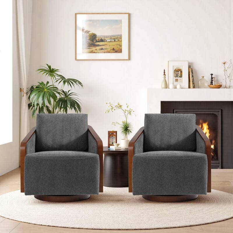 Mid-Century Modern Swivel Accent Armchair Chenille Upholstered Chairs