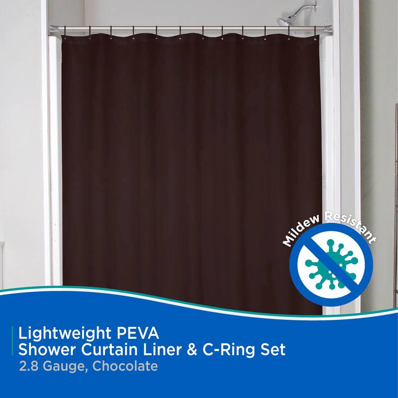 Kenney Lightweight PEVA Shower Curtain Liner and C-Ring Set, 70" W x 72" H