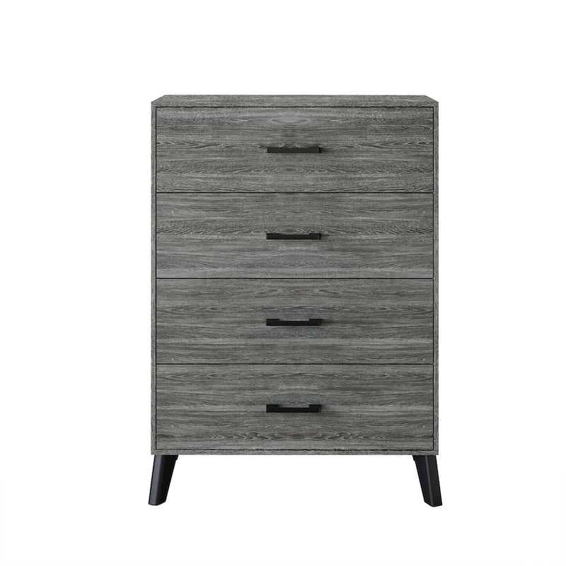 CraftPorch Corduroy 4-pieces Mid-Century Modern Grey Bed with Dark Grey Furniture Bedroom Set