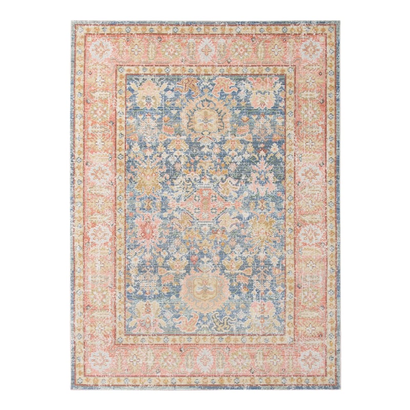 Porch & Den Queens Vintage Polyester Area Rug - 5'3" x 7'3" - Blue/Yellow