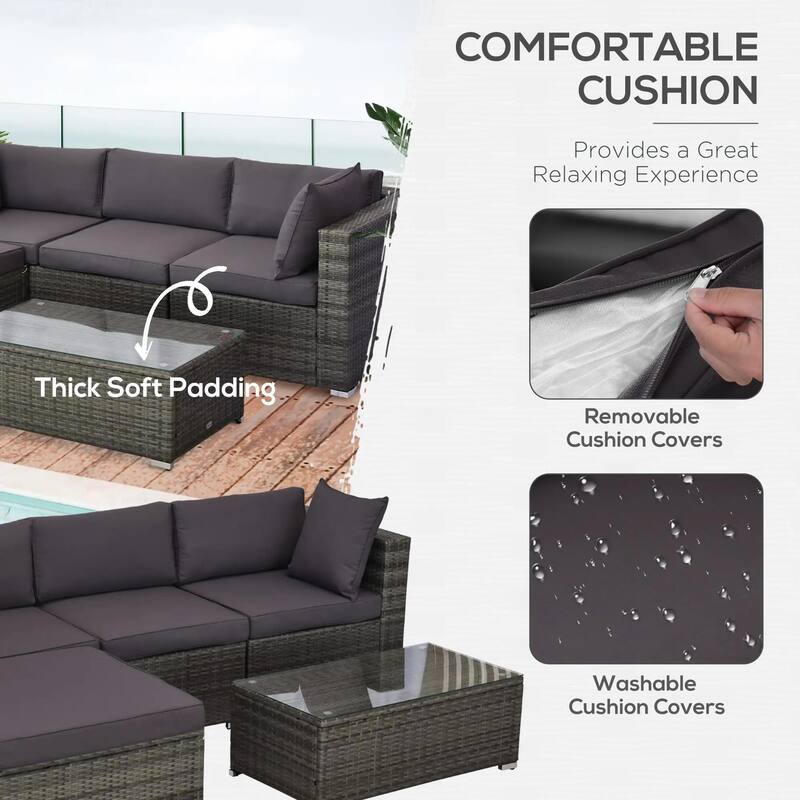 5PCS Patio Sectional, All Weather Rattan Sofa Ottoman Table, Gray