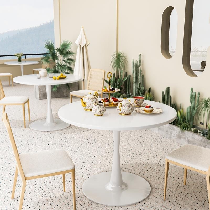 Grondin Mid Century Modern Round Kitchen or Dining Table with