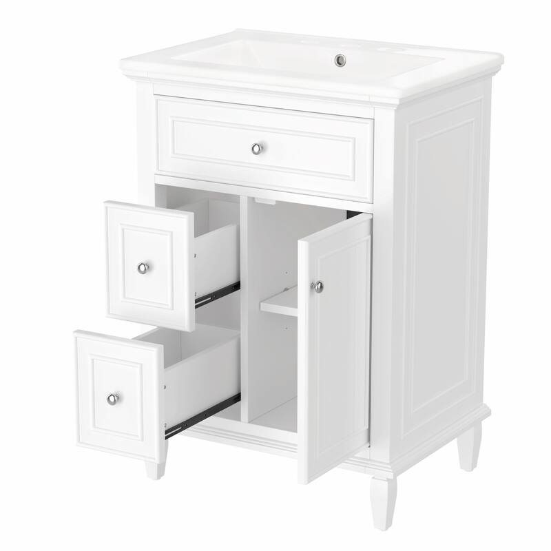 24" Bathroom Vanity with Sink, Bathroom Vanity Cabinet with One Flip Drawer and Two Drawers, Adjustable Shelf