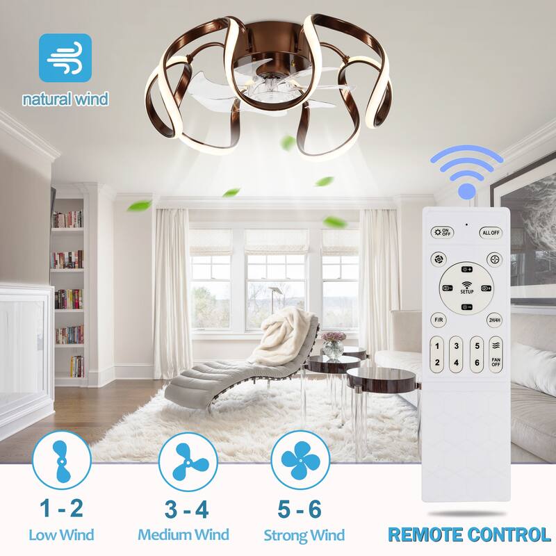 Oaks Aura 20in.Futuristic Modern Flush Mount Ceiling Fan with Light,6-Speed Low Profile Smart APP Control Ceiling Fan w/ Remote