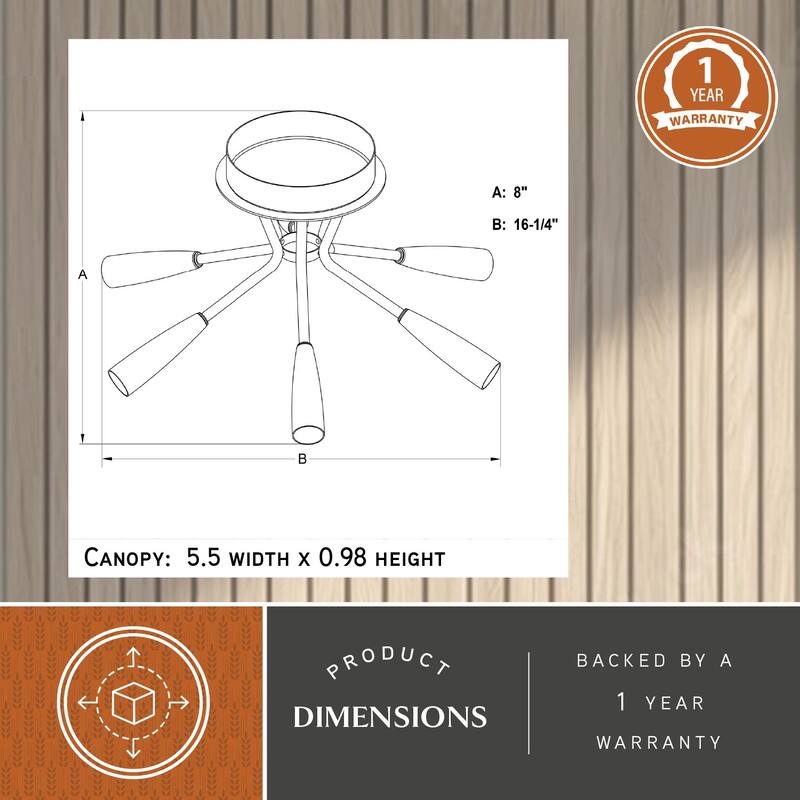 Ellis 16.25-in W Black and Brass Mid-Century Modern Semi Flush Mount Ceiling Light - 16.25-in W x 8-in H x 16.25-in D