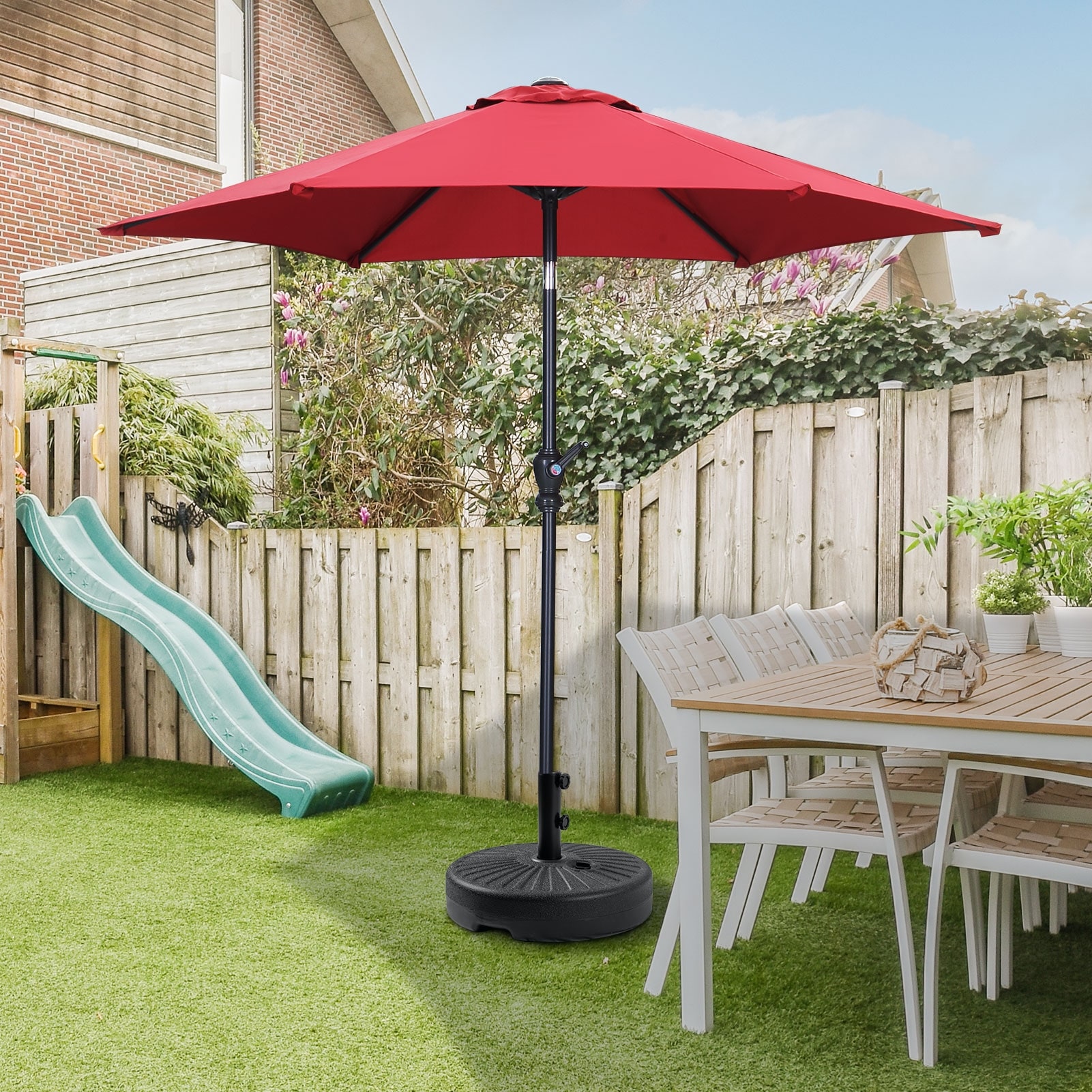 6-7 foot patio umbrellas Grosfillex Market Umbrella - 7 Diameter - Wooden Pole - Pacific Blue this design provides two to four people with plenty of shade during sunny days Renwick 7.5ft Patio Market Umbrella