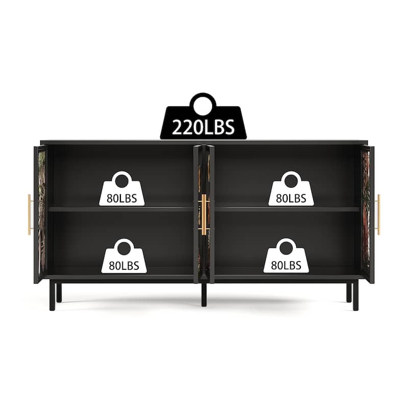 60.3" 4-Door Buffet Sideboard Cabinet, Glazed Art Storage Console