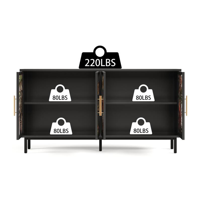 GDF Studio - Artistry Antique Glass Metal Frame Buffet Cabinet with 4 Doors