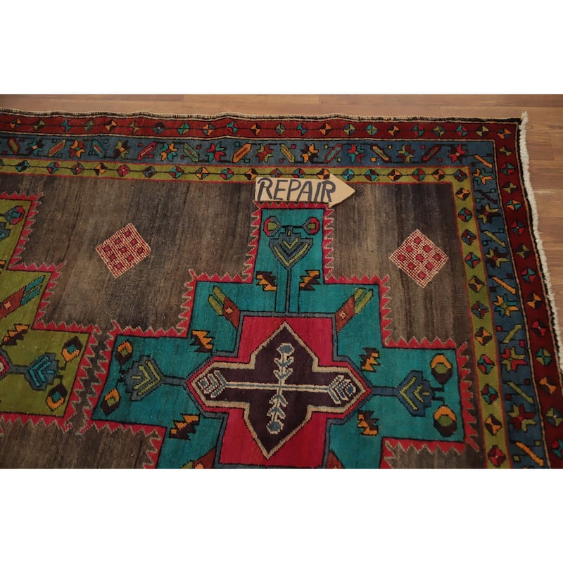 Hand Knotted Oriental 100% Wool Carpet Traditional Tribal Brown Heriz Area Rug - 10' 8'' X 4' 7''