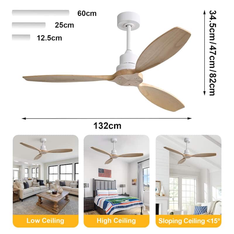Sofucor 52-inch Solid Wood Ceiling Fan with LED Light,Remote Control Included,Reversible,Quiet and Powerful