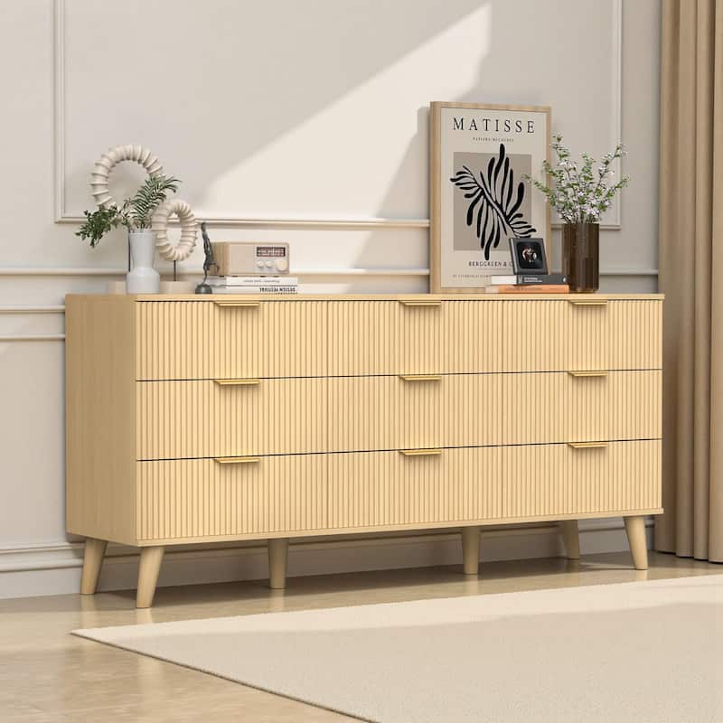 Meyreso Modern Boho Wave Wood Dresser, Wide Storage Cabinet