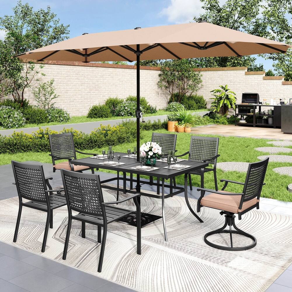 8-Piece Metal E-coating Patio Dining Set with Patio Umbrella