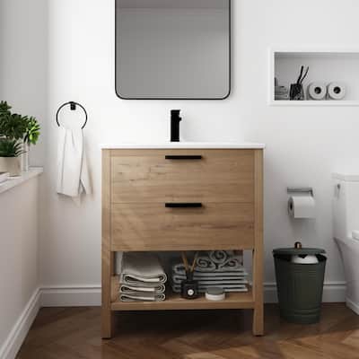 Beingnext 30"/36" Bathroom Vanity with Sink, Single Sink Freestanding Bathroom Vanity with 2 Soft Close Drawers