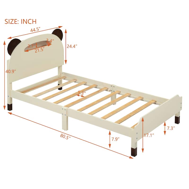 Twin Size Wood Platform Bed with Bear-shaped Headboard, Bed with Motion ...