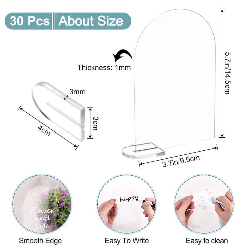 30pcs Clear Arch Acrylic Sign with Stand for Wedding Reception (5.7 x 3.7 Inch) - Clear