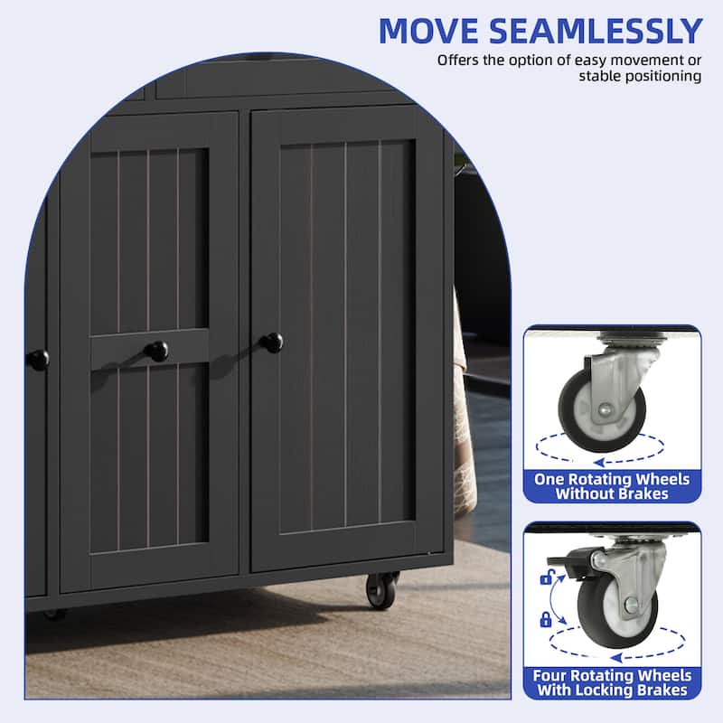 Moasis Wooden Kitchen Island with Drop Leaf Rolling Cart Extra Large Work Surface and Storage Drawers Towel Spice Rack
