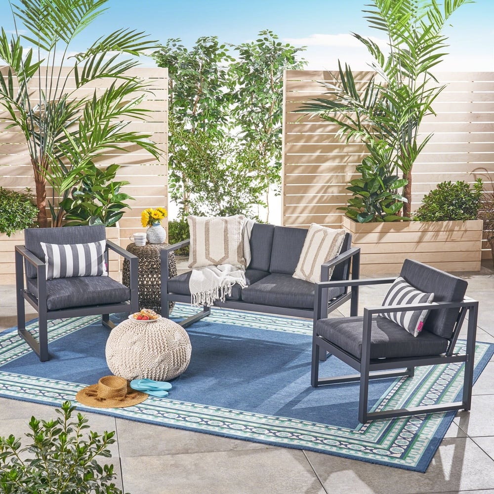 Navan Outdoor 4 Seater Aluminum Chat Set by Christopher Knight Home