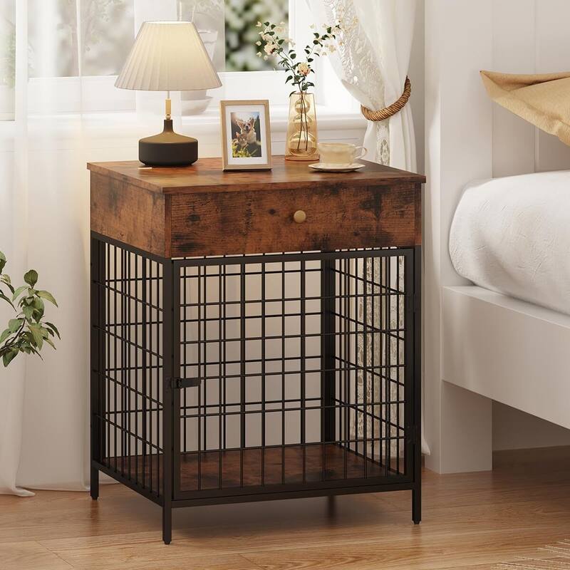 Small Dog Crate End Table,Dog Kennel End Table with Storage Drawer