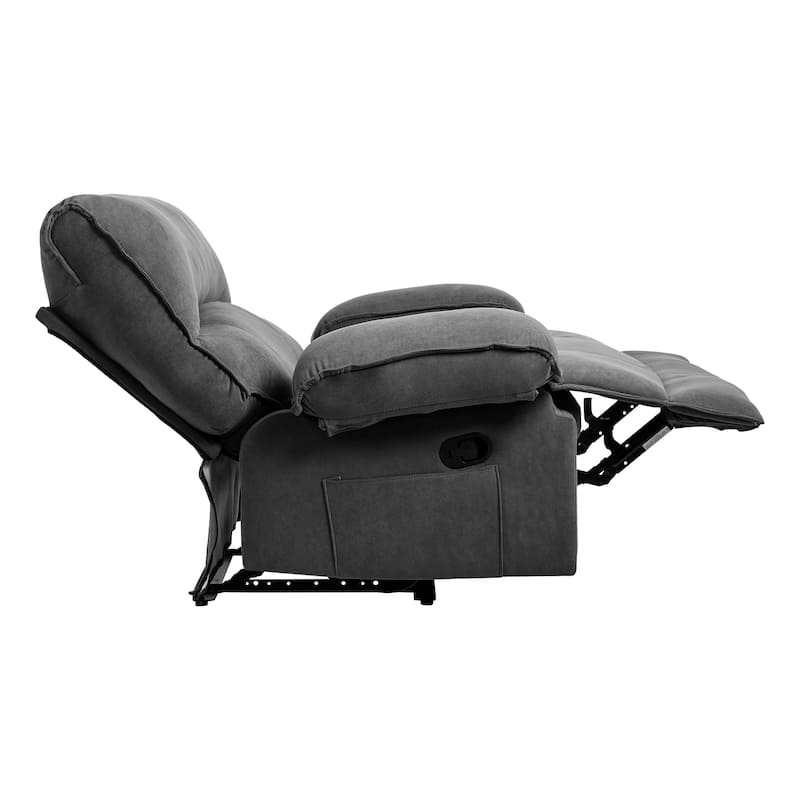 Grey Oversized Velvet Recliner with Massage Heating Lumbar Pillow, Pillow Top Arms, Side Pockets