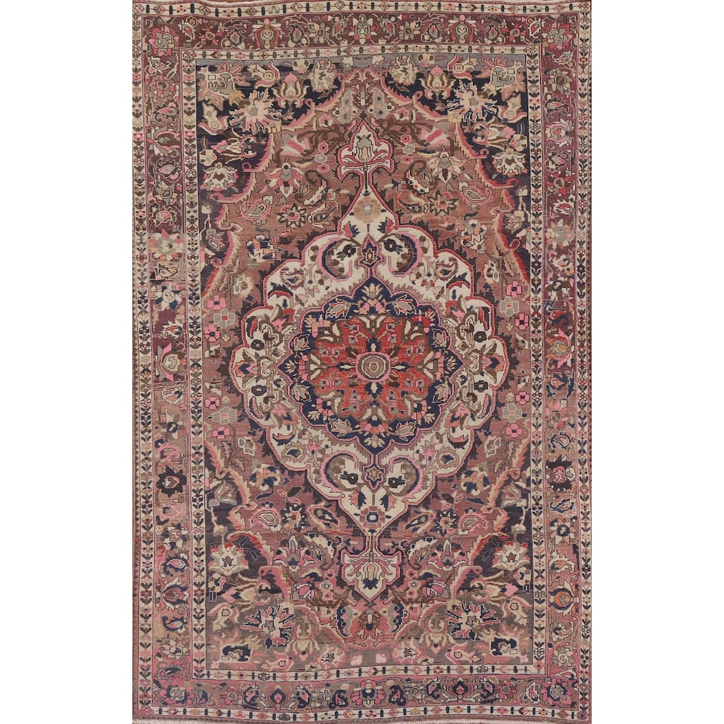 Geometric Bakhtiari Persian Vintage Area Rug Hand-knotted Wool Carpet - 6'8" x 10'0"