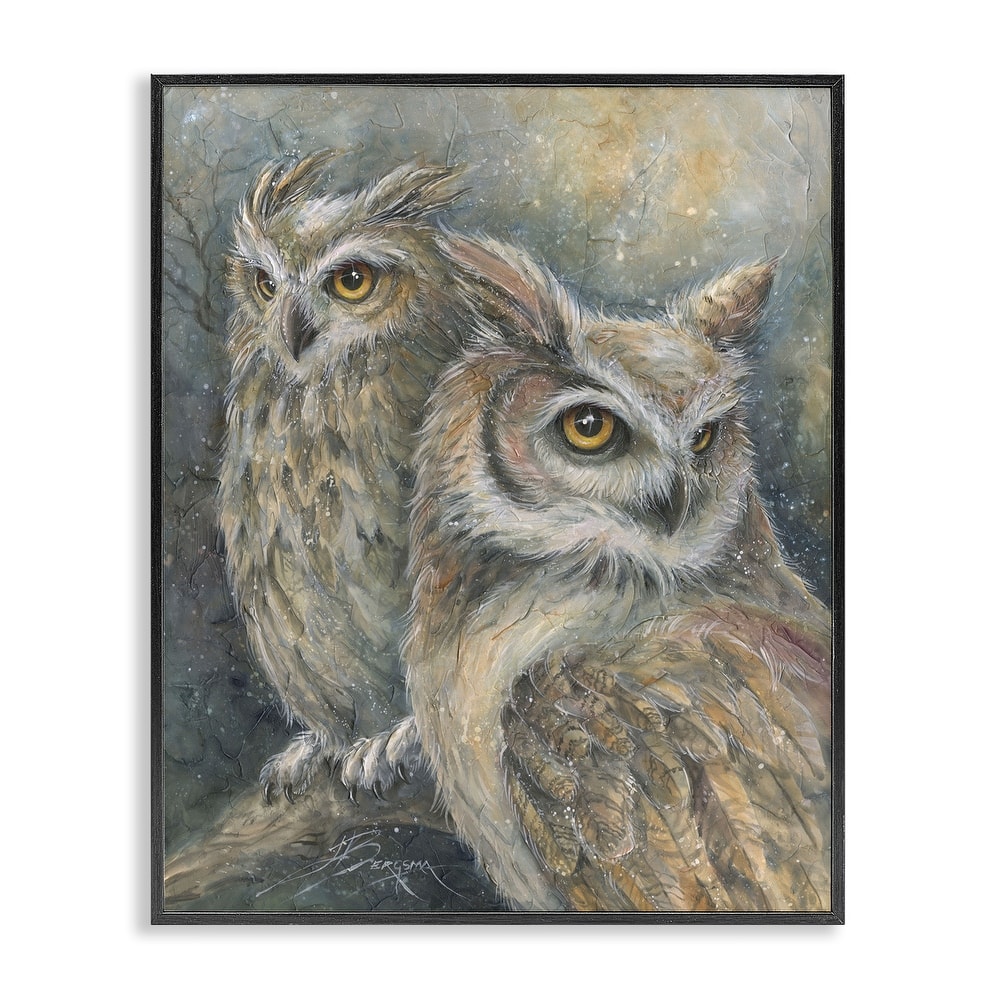 Stupell Neutral Feathered Owl Pair Framed Giclee Art Design By Jody Bergsma