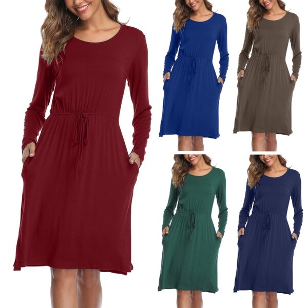 long sleeve midi casual dresses