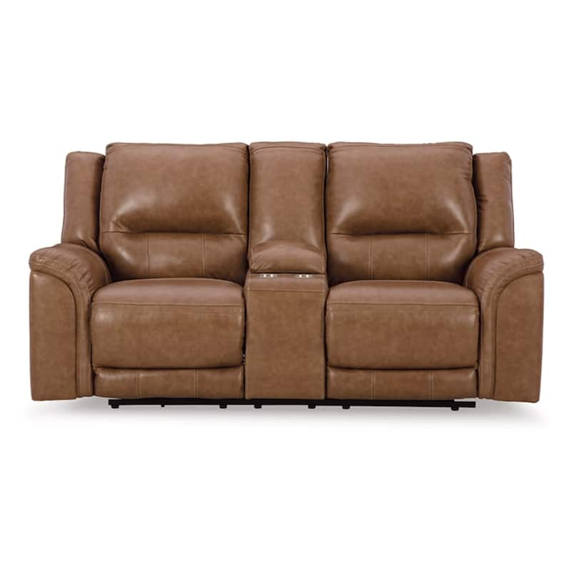 Trasi Power Recliner Loveseat, Caramel Brown Leather, USB Port 79 Inch