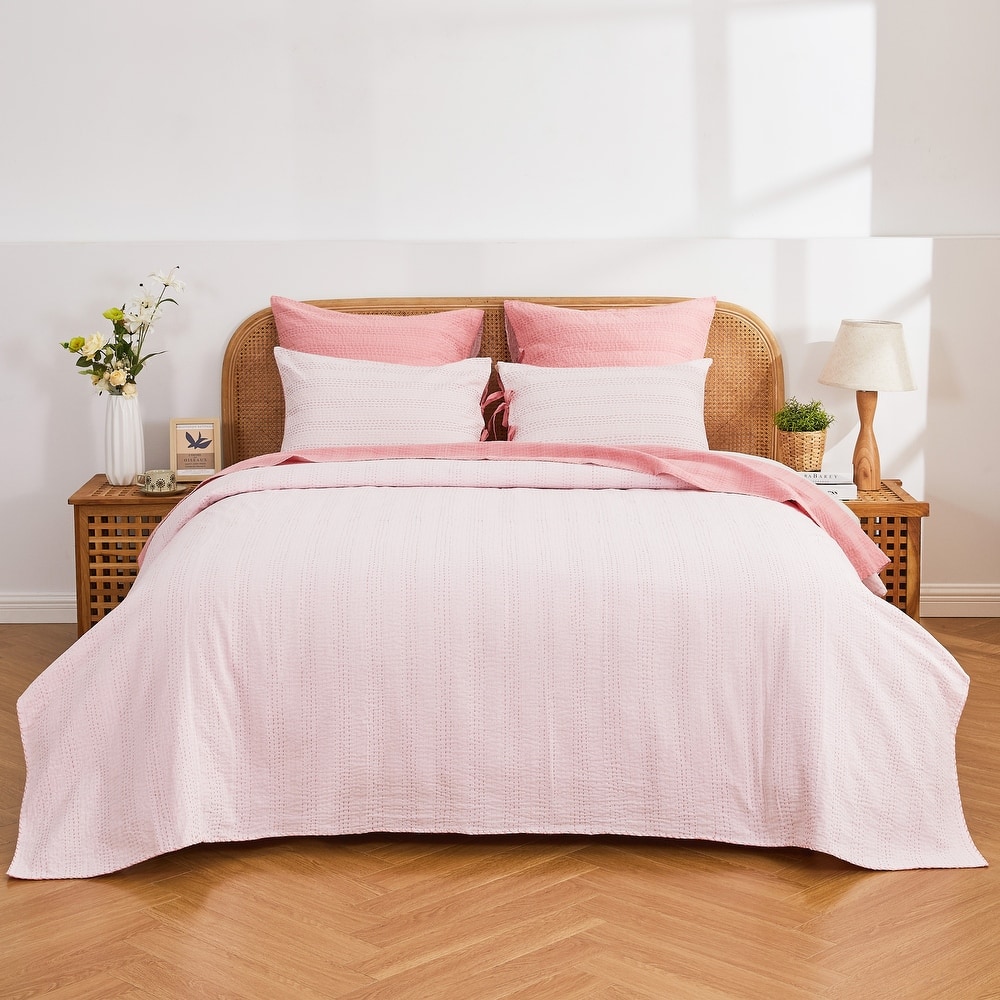 Melange Hand Stitched Kantha Collection Solid Reversible Coverlet or Shams