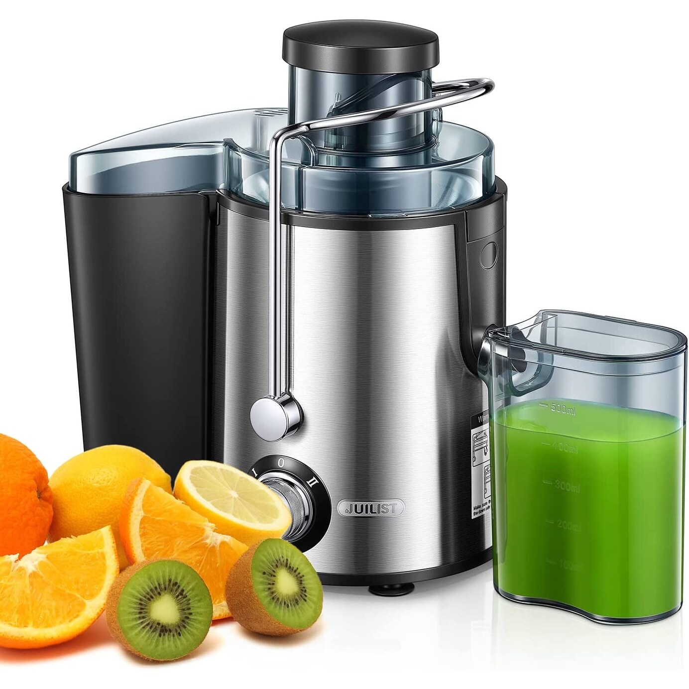 Juicer, 400W Centrifugal Juicer Machine with 3 Feed Chute for Whole Fruits  and Vegetables, Juice Extractor Easy to Clean, 3 Speeds Control, Anti-Drip,  Stainless Steel/BPA Free, Silver 