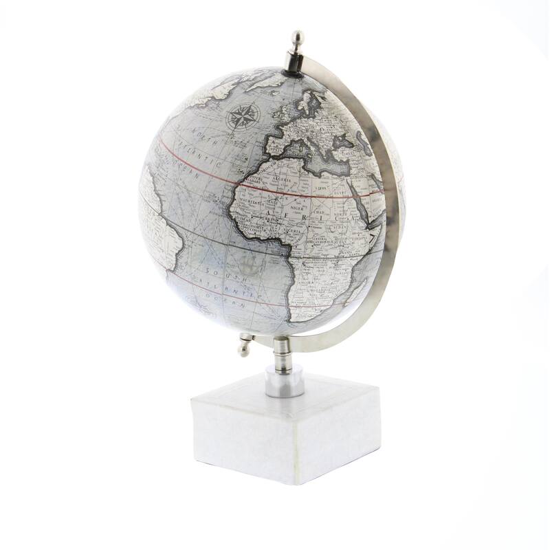 Marble World Map Globe with Marble Base - White - Roche River Decor